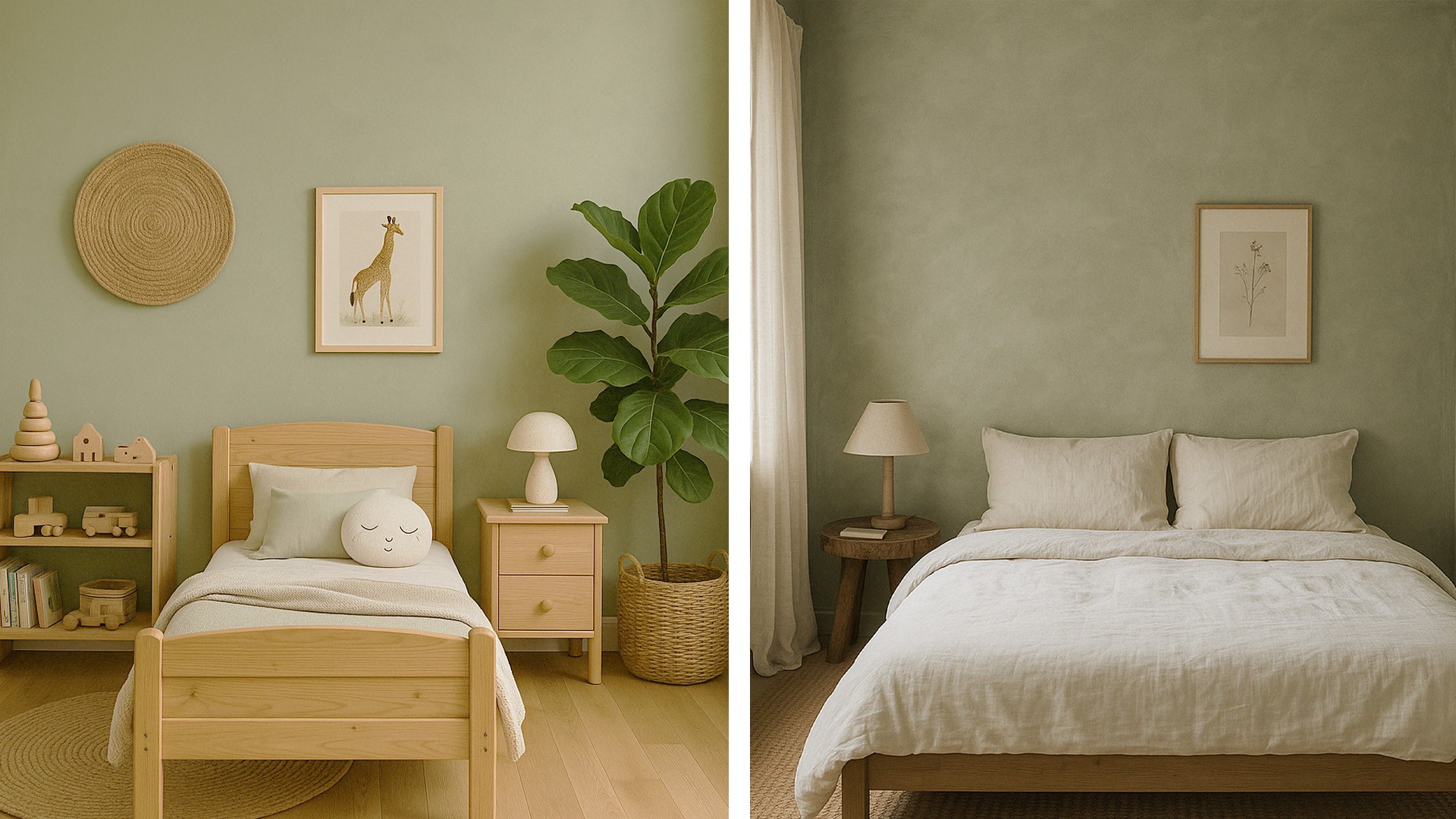 Chambres naturelles peintes en Tilleul Gris Vert – peinture à la chaux Minéralis Maison Étanche