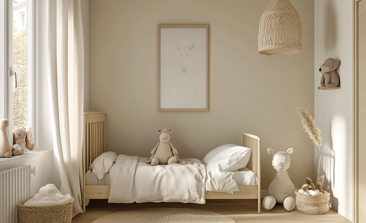 Chambre d’enfant douce et apaisante peinte en beige RAL 1001 velours