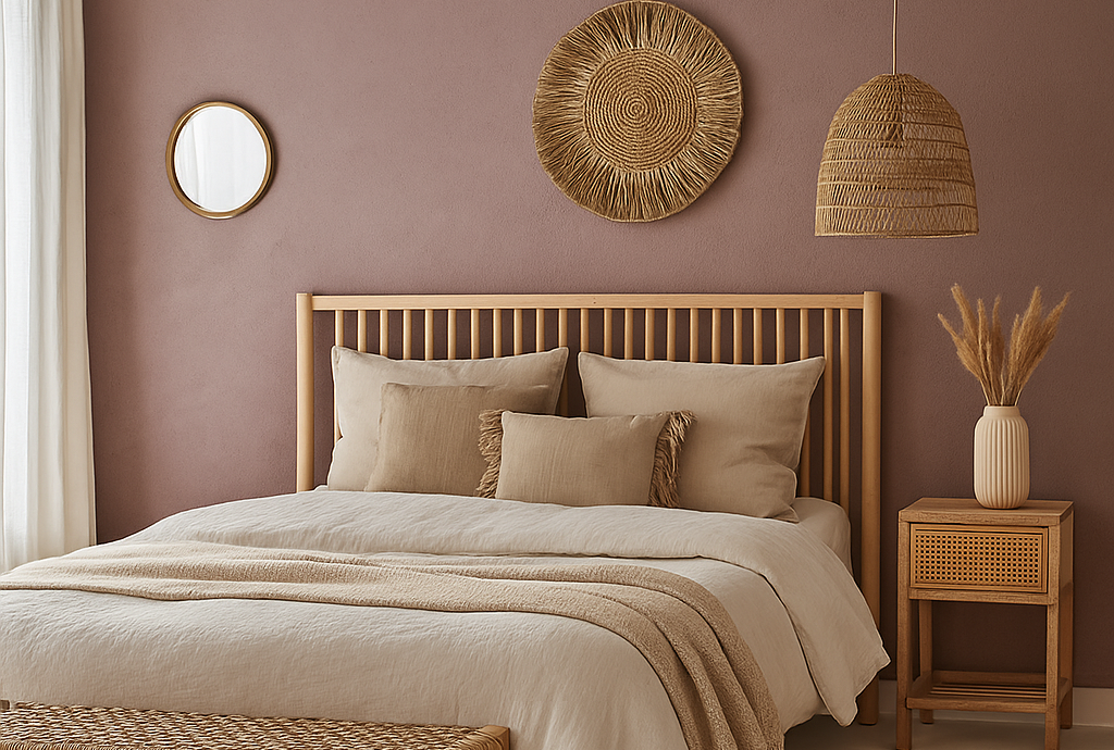Chambre adulte avec mur en Kangourou Gris Violet – peinture à l’argile ARGILIS